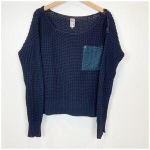 Nordic Legacy Organic Cotton and Silk Open Knit Sweater Navy Size Large